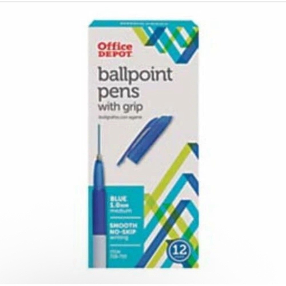 Office Depot Brand Grip Ballpoint Pens, Medium Point, 1.0 Mm, White Barrel, Blue